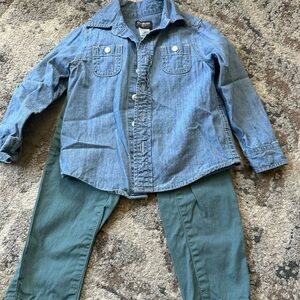 OshKosh B'gosh Kids' Blue Chambray Shirt & Green Pants Matching Set